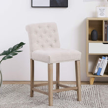 TWO new- Wooden Linen Tufted Counter 26" Bar Stool Chair, Accent Nail Trim Barstool Set of 2