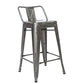 BTExpert Industrial 24" Galvanized Metal Counter Stool, Distressed Low Back, Indoor Outdoor