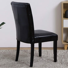 Tufted Parsons Upholstered Padded Dining Room Chairs Side Solid Wood-Accent Faux Leather Black