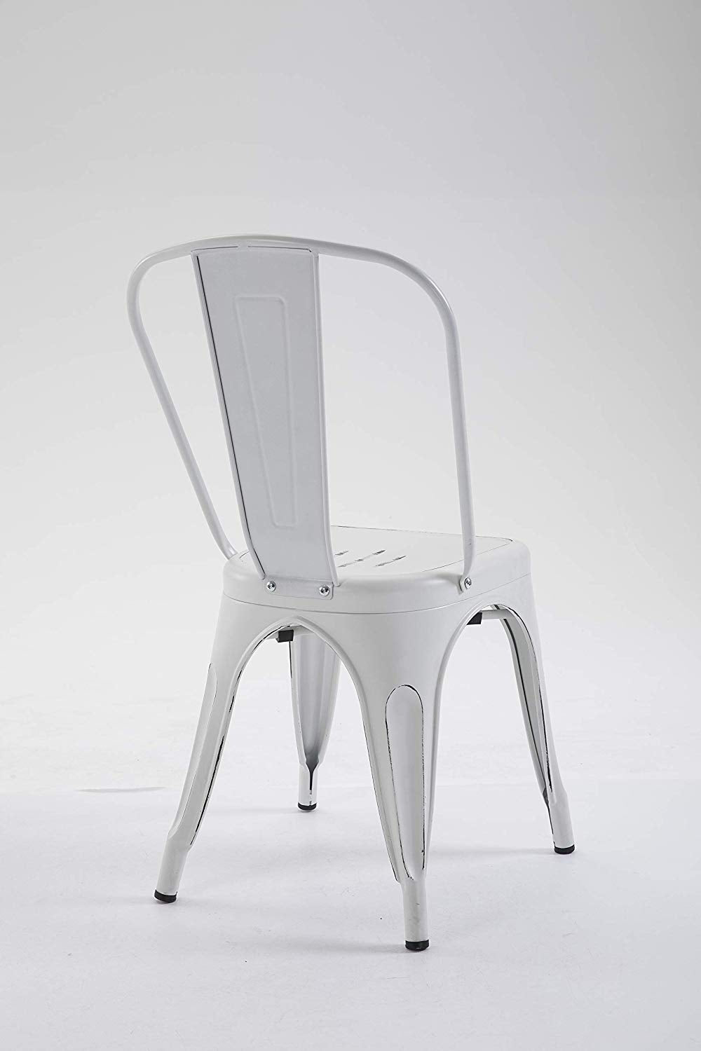 BTExpert Metal White Distressed Chic Indoor Outdoor Stackable Bistro Cafe Dining Side Chairs - Set of 4