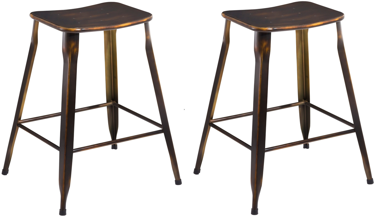 24" Industrial Metal Antique Distressed Copper Slim Counter Bar Stool - Set of 4