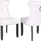BTExpert High-Back White PU Leather Tufted Dining Accent Chairs, Nailhead Trim, Ring Pull, Solid Wood Legs - Set of 2