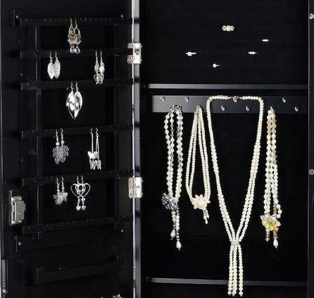 Costway Mirrored Jewelry Cabinet – Wall/Door Mounted Armoire, White, 53" Tall, Storage Organizer