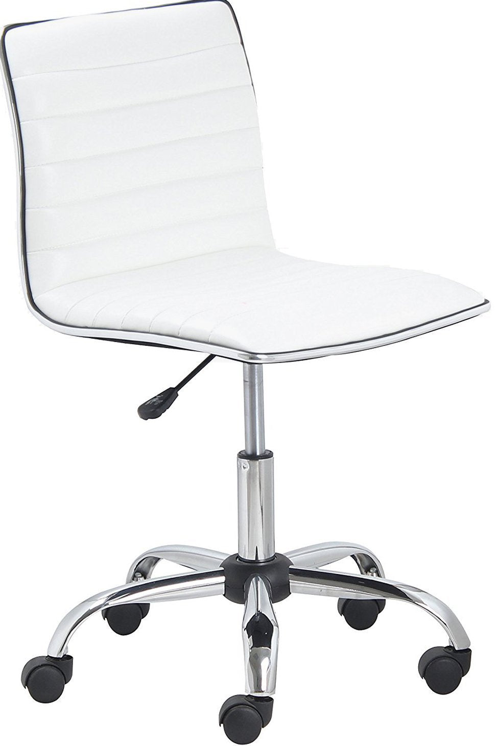 BTEXPERT Swivel Mid Back Armless Ribbed Task Leather Chair, White upholstery and Chrome