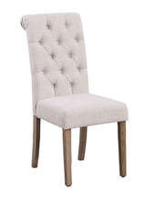 SET OF 2 High Back Tufted Parsons Upholstered Padded Dining Room Chairs Side Solid Wood-Accent Nail Trim Linen Beige