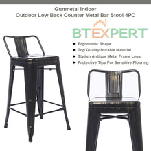 BTEXPERT Industrial 30 inch Golden Black Distressed Kitchen Chic Indoor Outdoor Low Back Metal Bar Stool 4PC