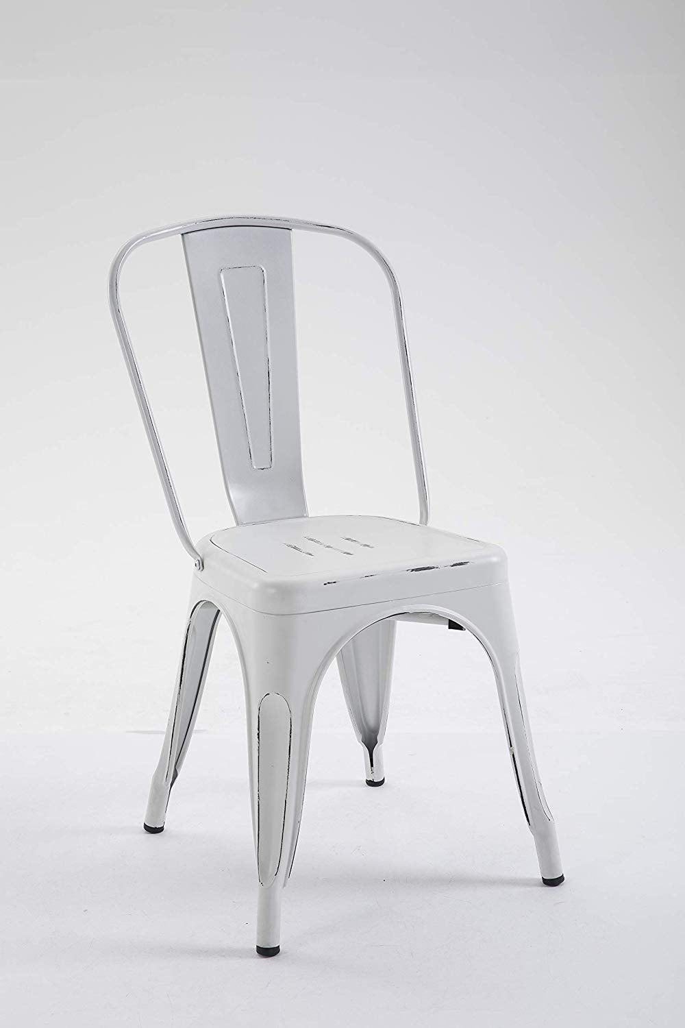 BTExpert Metal White Distressed Chic Indoor Outdoor Stackable Bistro Cafe Dining Side Chairs - Set of 4