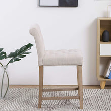 TWO new- Wooden Linen Tufted Counter 26" Bar Stool Chair, Accent Nail Trim Barstool Set of 2