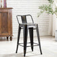 BTExpert 24" Golden Black Distressed Metal Counter Height Stool, Low Back, Indoor Outdoor - Set of 4