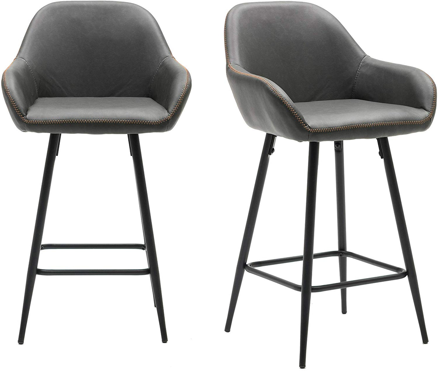 BTExpert Two NEW 25" Counter Height Bucket Upholstered Dark Gray Dining Barstools - Set of 2
