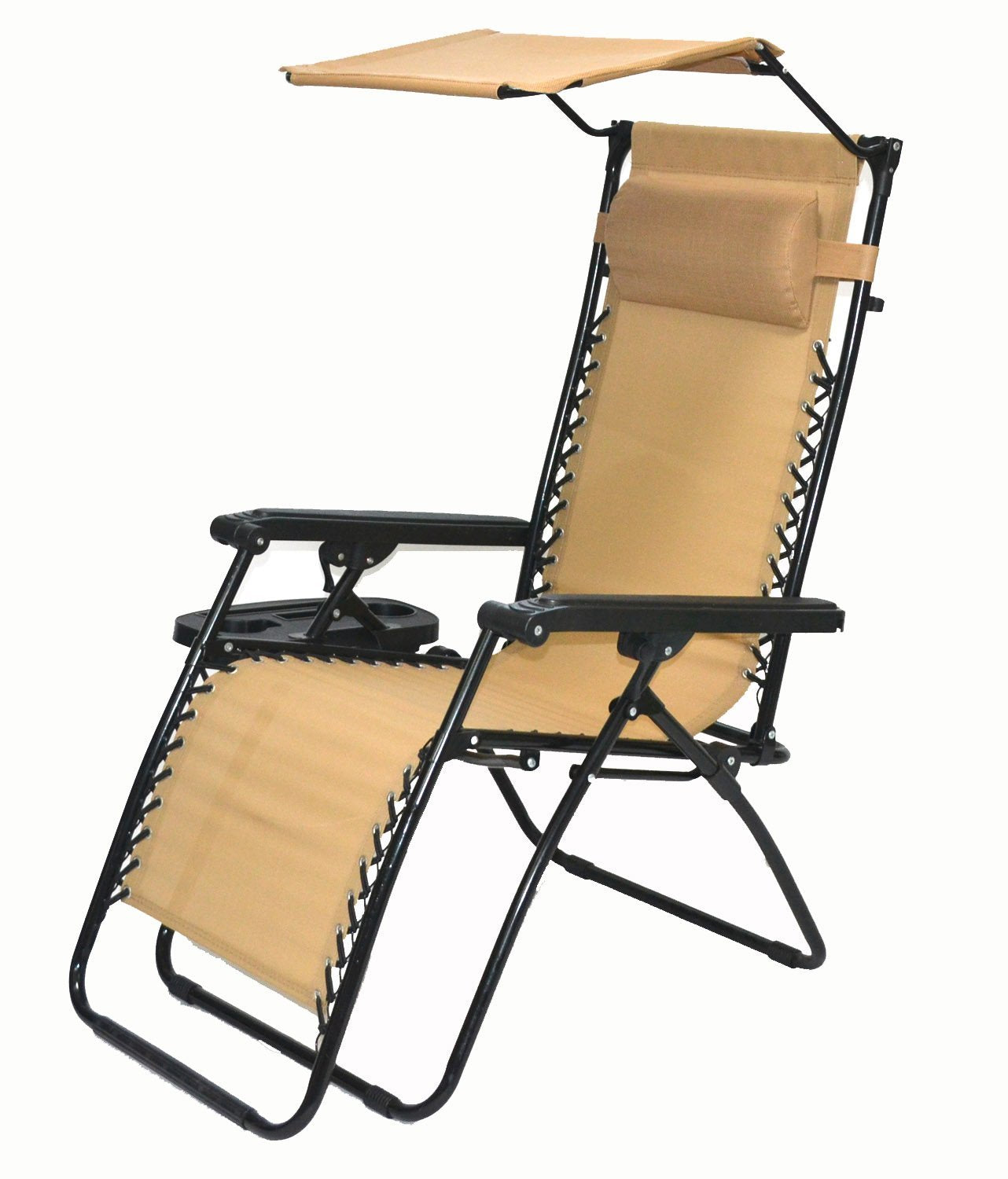 Outdoor Zero Gravity Chair with Canopy, Utility Tray & Cup Holder, Tan Beige, 2 - Pack