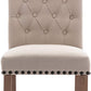 BTExpert Tufted High Back Upholstered Dining Chairs, Solid Wood, Nail Trim, Beige Linen