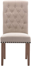 SET OF TWO Tufted High Back Accent Upholstered Padded Dining Room Chairs Side Solid Wood - Nail Trim Linen Beige