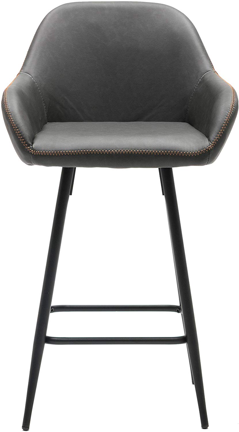 BTExpert Two NEW 25" Counter Height Bucket Upholstered Dark Gray Dining Barstools - Set of 2