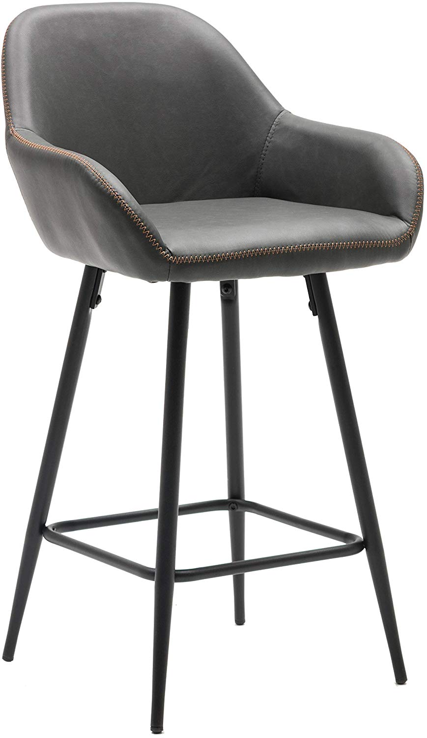 BTExpert Two NEW 25" Counter Height Bucket Upholstered Dark Gray Dining Barstools - Set of 2