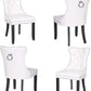 BTExpert High-Back White PU Leather Tufted Dining Chairs, Nailhead Trim, Ring Pull, Solid Wood Legs - Set of 4