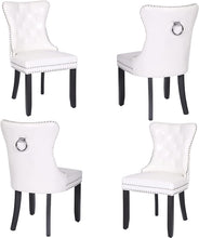 BTEXPERT High-Back White PU Leather Tufted, Solid Wood-Nail Trim, Ring Leisure Side upholstered Dining Accent Chair Set of 4