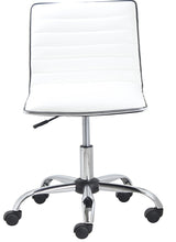 BTEXPERT Swivel Mid Back Armless Ribbed Task Leather Chair, White upholstery and Chrome