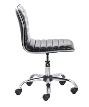 Mid Back Armless Ribbed Task Leather Chair, Black Upholstery/Chrome