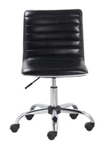 Mid Back Armless Ribbed Task Leather Chair, Black Upholstery/Chrome