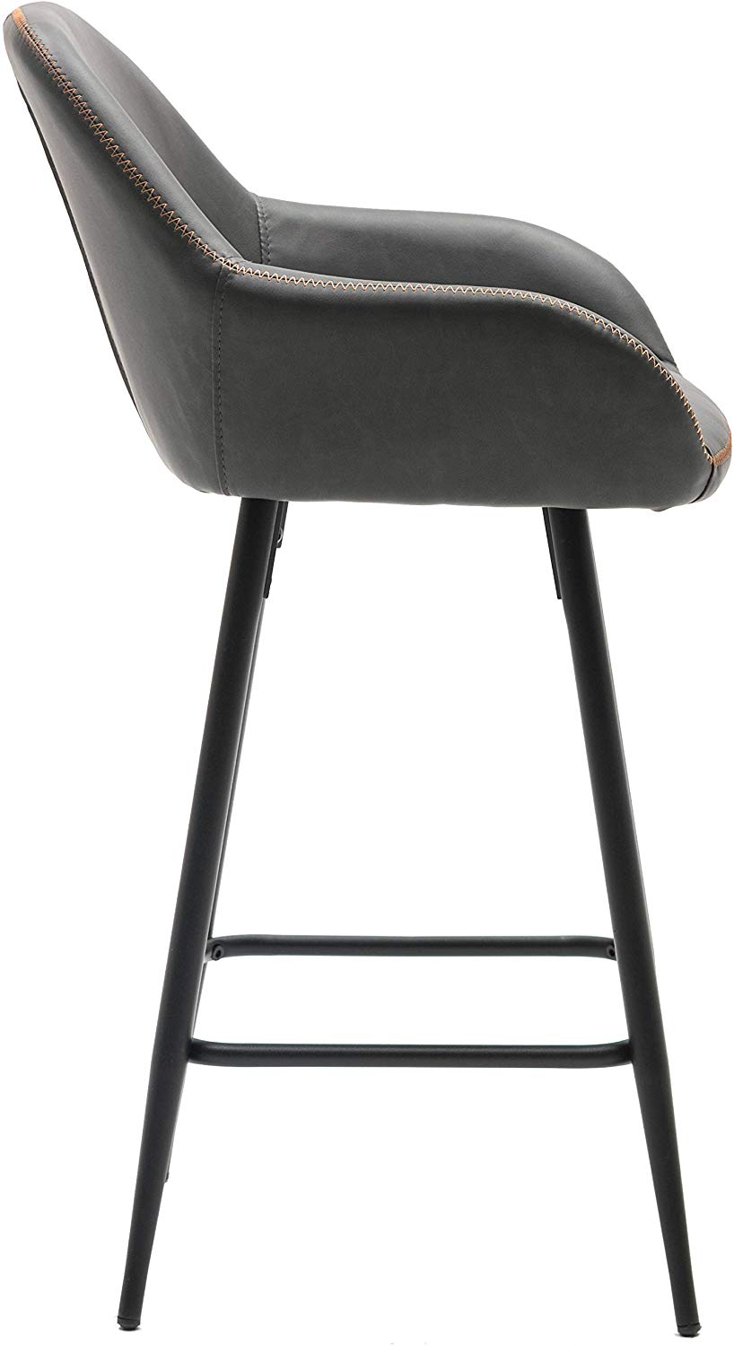 BTExpert Two NEW 25" Counter Height Bucket Upholstered Dark Gray Dining Barstools - Set of 2