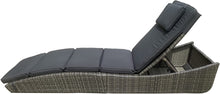 Outdoor Foldable Chaise Pool Lounge Chair Folding Wicker Rattan Sun Bed Patio Couch Reclining Lounger Adjustable Padded Backrest Pillow Grey Set of 2