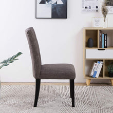 SET OF 2 Tufted Parsons Upholstered Padded Dining Room Chairs Side Solid Wood-Accent Linen Beige Grey