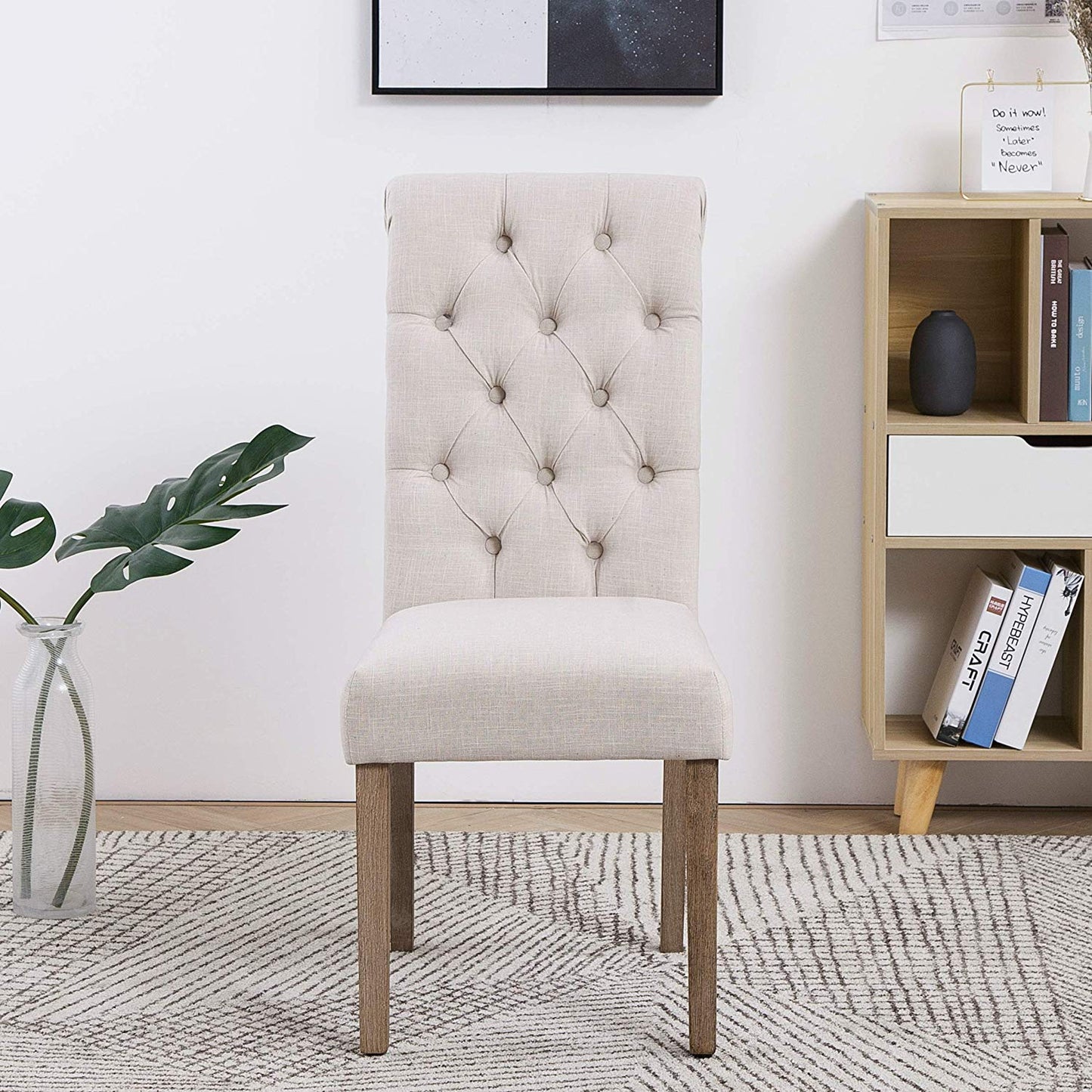BTExpert High Back Tufted Parsons Dining Chairs, Upholstered with Solid Wood Accent - Set of 2