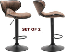 TWO Adjustable Metal upholstered Swivel Vintage Brown Kitchen Dining Bar Counter Stool Chair barstools