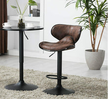 TWO Adjustable Metal upholstered Swivel Vintage Brown Kitchen Dining Bar Counter Stool Chair barstools