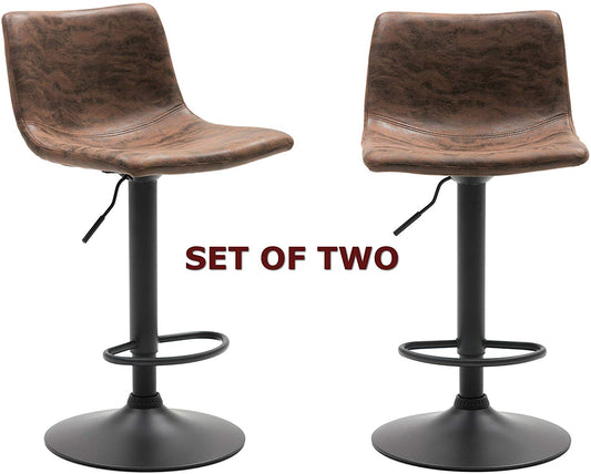 BTExpert Adjustable Metal Upholstered Swivel Vintage Brown Bar Counter Stool Back - Set of 2