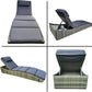 BTExpert Outdoor Foldable Chaise Lounge Chair, Wicker Rattan Reclining Sun Bed with Adjustable Padded Backrest & Pillow, Grey - Set of 2