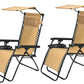 Outdoor Zero Gravity Chair with Canopy, Utility Tray & Cup Holder, Tan Beige, 2 - Pack