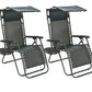 Outdoor Zero gravity Chair lounge patio Canopy Sunshade Cup tray Black Two case