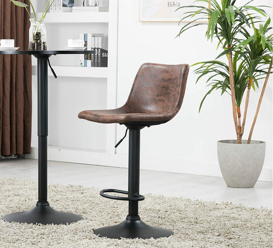 BTExpert Adjustable Metal Upholstered Swivel Vintage Brown Bar Counter Stool Back - Set of 2