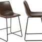 Leather Upholstery Counterheight Stool Chairs, Brown Rustic Style - Set of 2