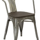 Industrial Gunmetal Rustic Distressed Restaurant Dining Arm Chairs - Set of 2