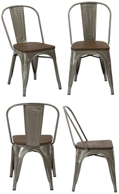 Industrial Wood Antique Gunmetal Rustic Distress Dining Chairs, Set of 4