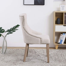 BTExpert High Back Tufted Parsons Dining Room Set of Chairs  Nail Trim Linen Beige