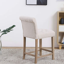TWO new- Wooden Linen Tufted Counter 26" Bar Stool Chair, Accent Nail Trim Barstool Set of 2