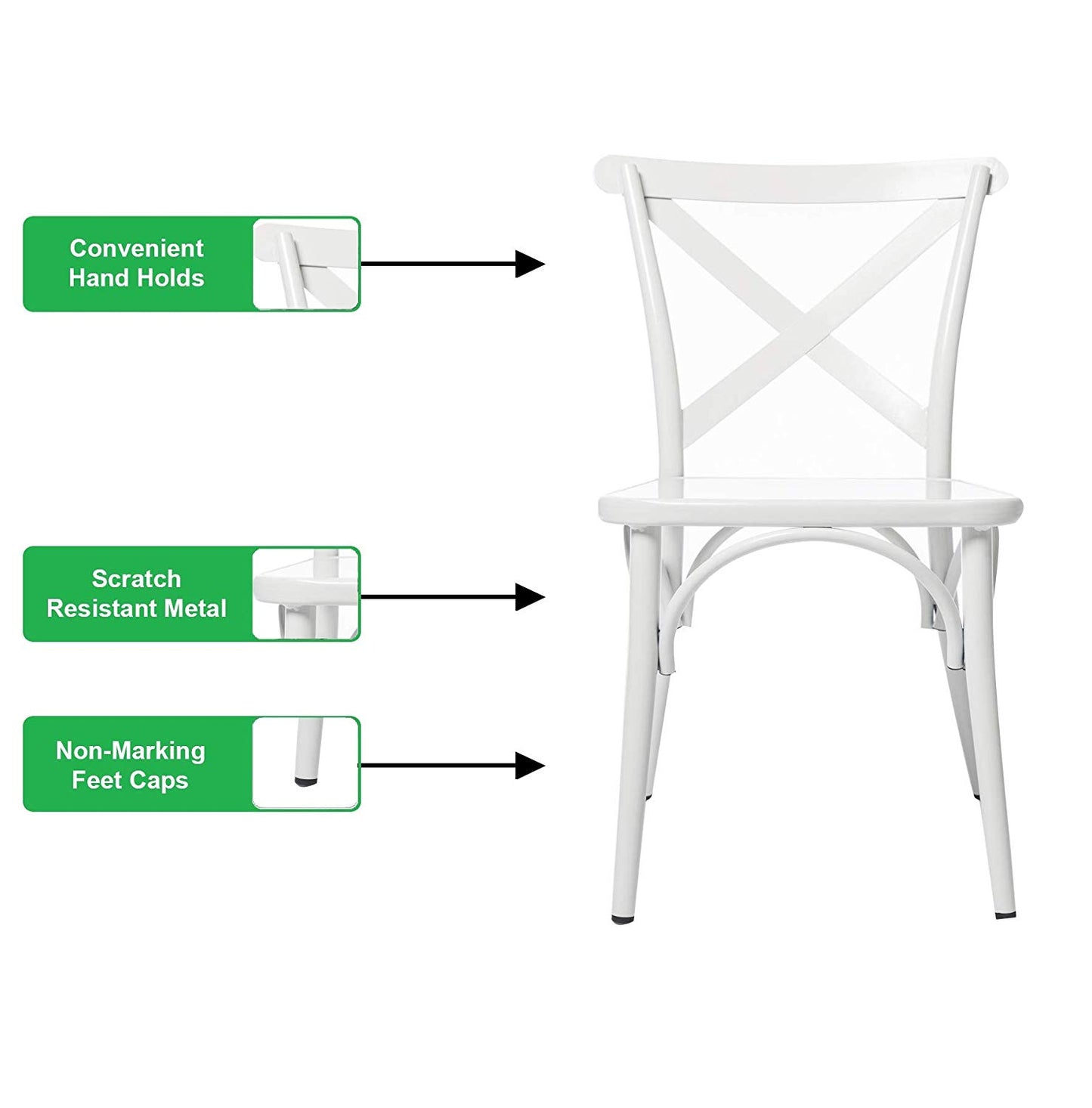 BTExpert White Cross Back Metal Industrial Modern Vintage Farmhouse Dining Chair - Set of 2