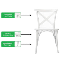 White Cross Back Metal Industrial Modern Vintage Farmhouse Dining Chair, Set of 2