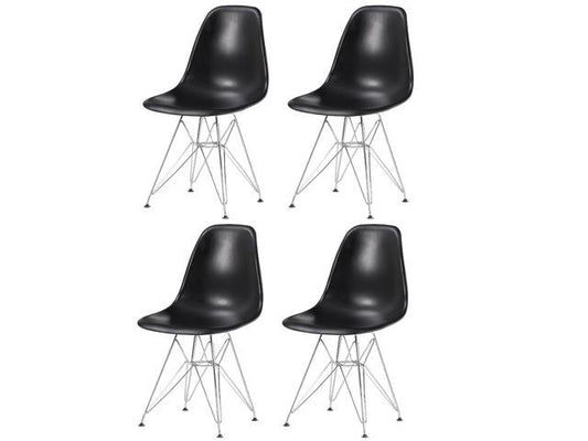Eiffel Chrome Wire Legs Dining Side Chair Black DSR - Set of 4