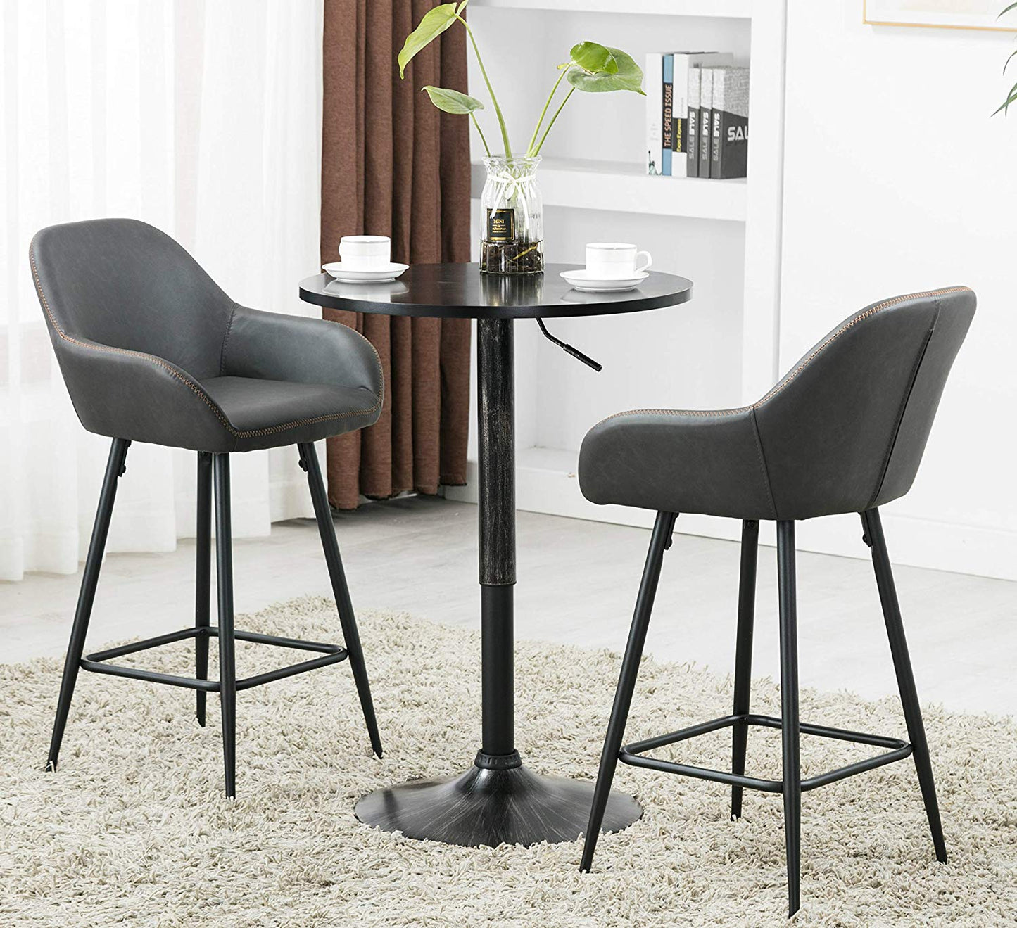 BTExpert Two NEW 25" Counter Height Bucket Upholstered Dark Gray Dining Barstools - Set of 2