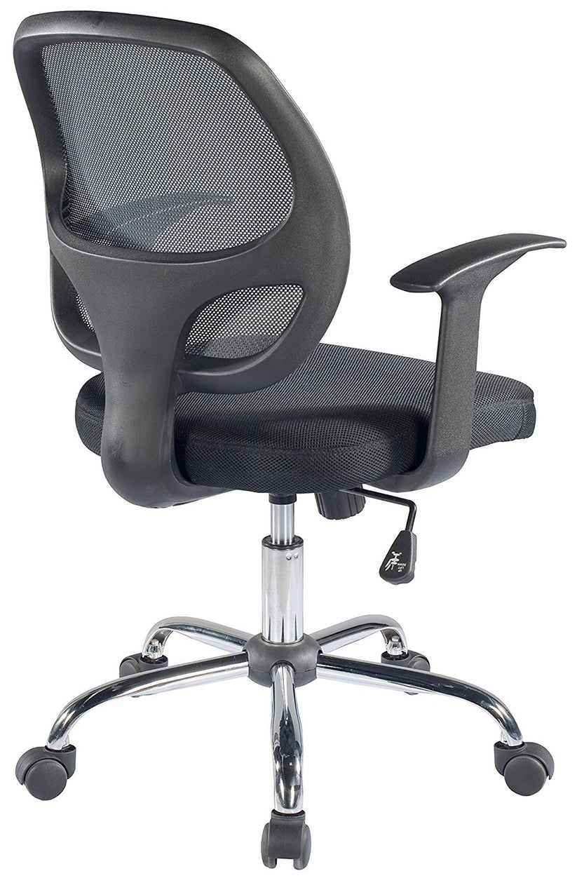 Ergonomic Mid back Office Chair Chrome base, Lumbar Arm Black padded M ...