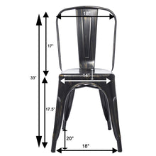 BTExpert Metal Golden Black Distressed Chic Indoor Outdoor Stackable Bistro Cafe Dining Side Chairs Set of 4