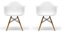 Eiffel Natural Wood Dowell Legs Lounge Arm Chair White Set of 2 - Two