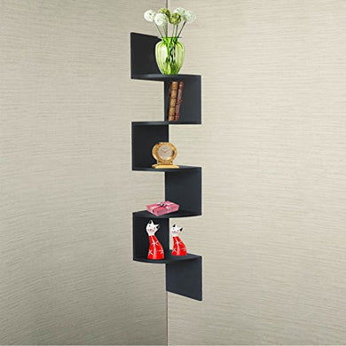 Black Finish Large Corner Zig Zag Wallmount Wall Shelf decor