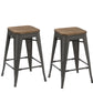 24" Antique Gunmetal stackable Metal Barstools Handmade Wood seat - Set of 2
