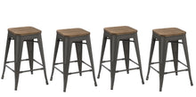 24" Metal Vintage Antique Gunmetal Counter Bar Stool Handmade Wood top Set of 4